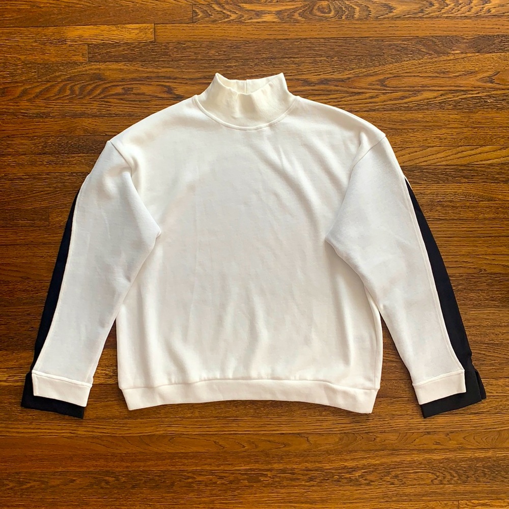 Men’s Chic Erra White Cotton Turtleneck with contrast split Black Sleeve